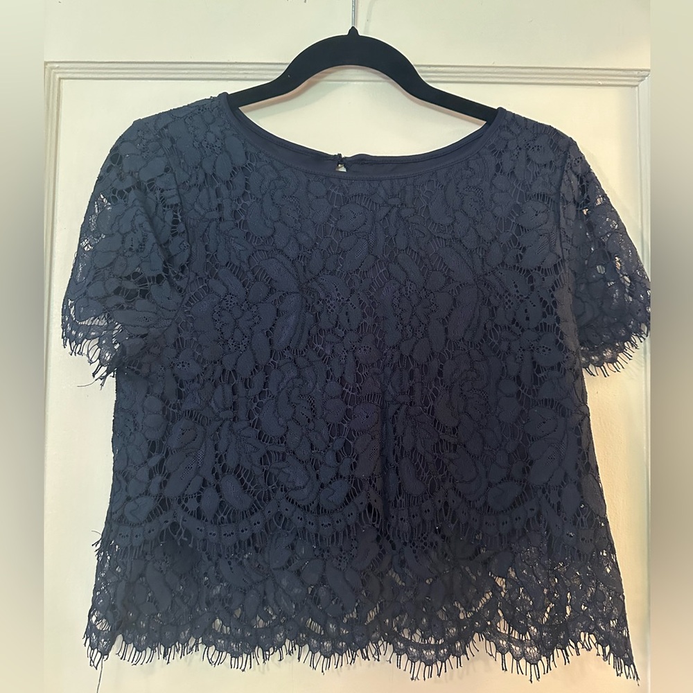 Lulu’s Navy Lace Cropped Blouse